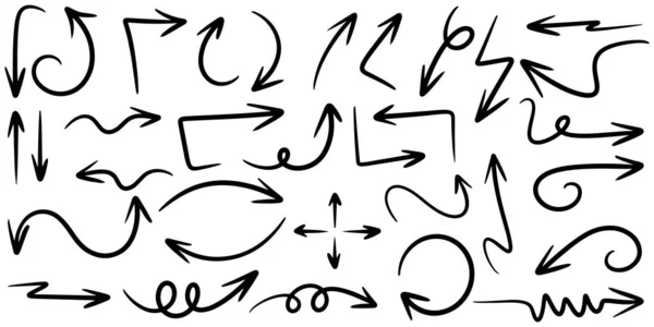 Ручной Рисунок Значка Стрелки Набор Изолирован Белом Фоне Векторная Иллюстрация — стоковый вектор