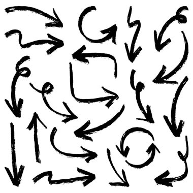 El çizimi ok simgesi beyaz arkaplanda izole edildi. Doodle vektör illüstrasyonu.