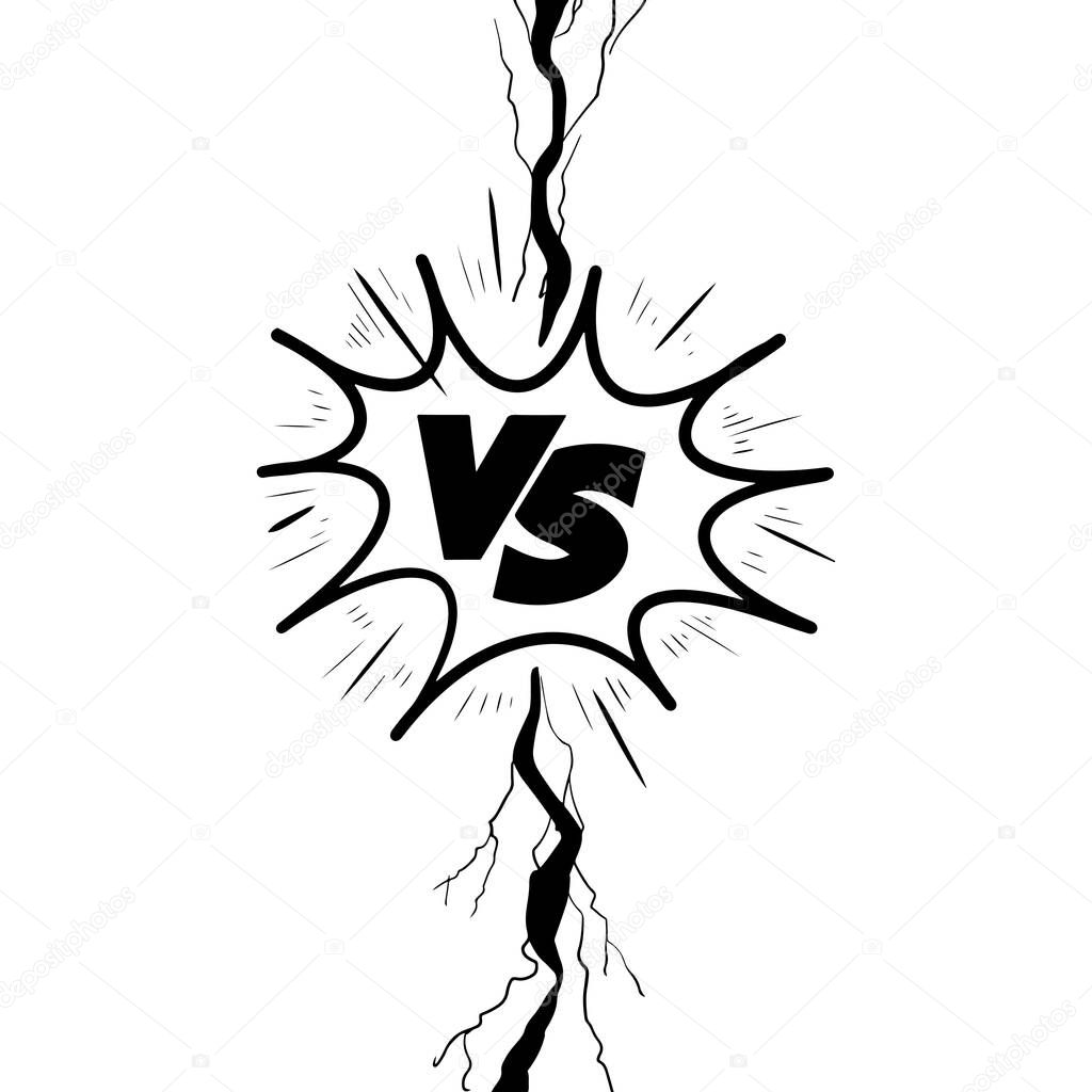 Versus Or VS Letters Logo Design in doodle style. Comic fighting duel with lightning ray border. vector illustration.