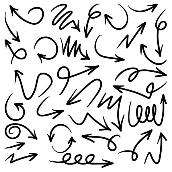 白地に手描き矢印アイコンをセット 落書きベクトルイラスト — ストックベクタ
