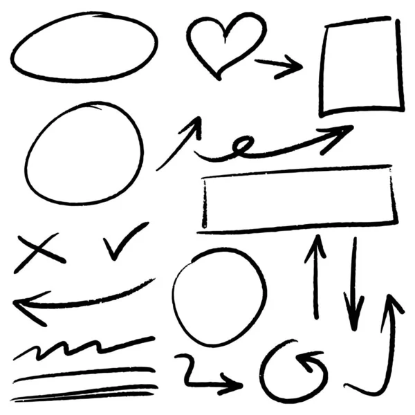 Doodle Γραμμές Βέλη Κύκλοι Και Καμπύλες Διάνυσμα Χειροποίητα Σχεδιαστικά Στοιχεία — Διανυσματικό Αρχείο