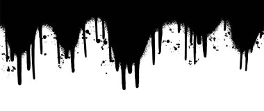 Graffiti spreyi boyalı çizgiler ve beyaz arka planda izole edilmiş grunge noktalar. Siyah mürekkep sıçrama çizgileri ve duvar vektörü çizimine damlalar.