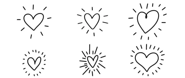 Conjunto Corações Doodle Isolado Fundo Branco Mão Desenhada Ícone Amor — Vetor de Stock