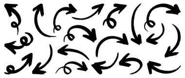 El çizimi ok simgesi beyaz arkaplanda izole edildi. Doodle vektör illüstrasyonu.