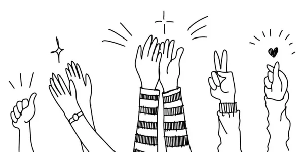 Рука Мальований Стиль Ескізу Оплесків Великі Пальці Вгору Жест Руки — стоковий вектор