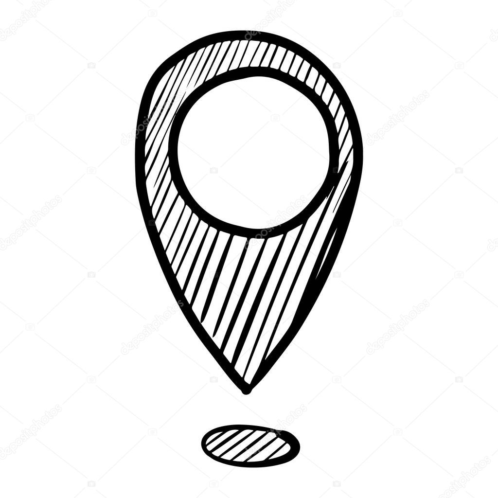 Hand drawn Coordinates Location Point Gps doodle icon isolated on  white background. vector illustration.