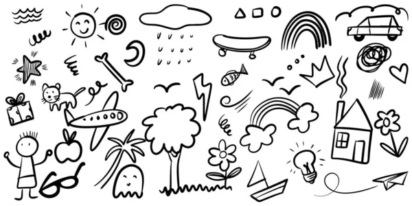 Hand Drawn Cute Doodle Kid White Background Vector Illustration — Vector de stock