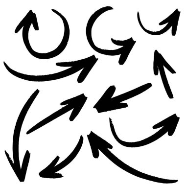 El çizilmiş vektör okları beyaz arkaplan üzerine karalama yapar..