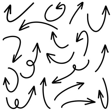 El çizilmiş vektör okları beyaz arkaplan üzerine karalama yapar..