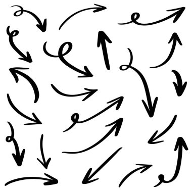 El çizilmiş vektör okları beyaz arkaplan üzerine karalama yapar..