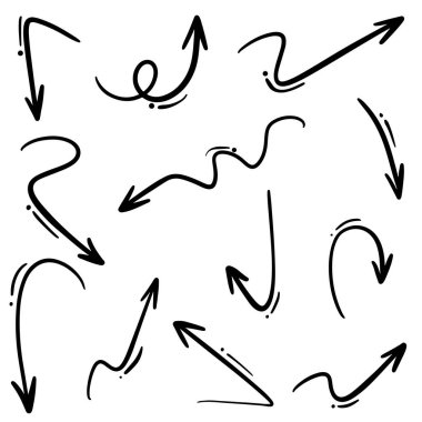 El çizilmiş vektör okları beyaz arkaplan üzerine karalama yapar..