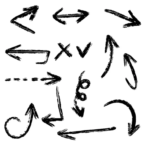 Набор Рисованных Вручную Векторных Стрелок Каракули Белом Фоне — стоковый вектор