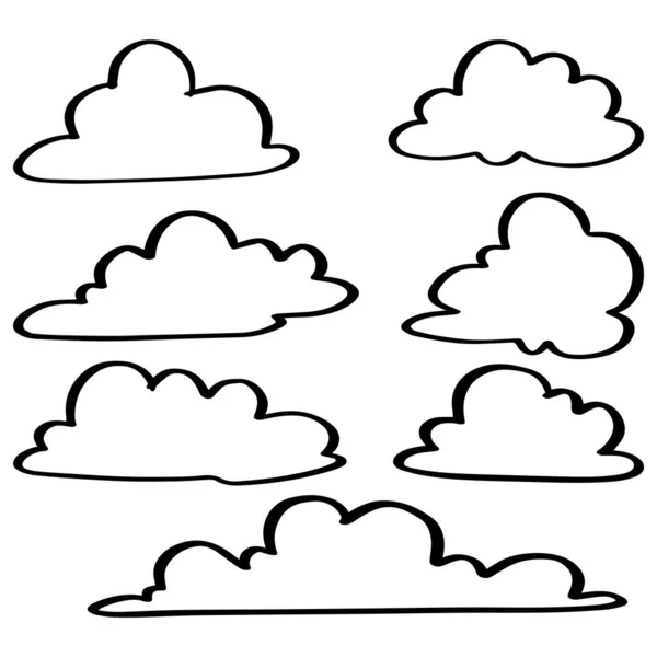 Doodle Estilo Esboço Clouds Desenhado Mão Desenho Animado Ilustração Vetorial —  Vetores de Stock