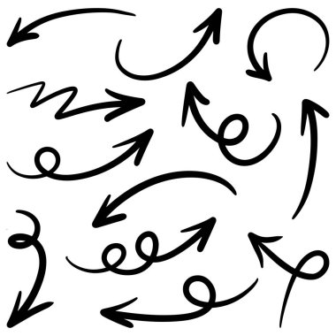 El çizilmiş vektör okları beyaz arkaplana karalama yapar. tasarım element vektör illüstrasyonu.