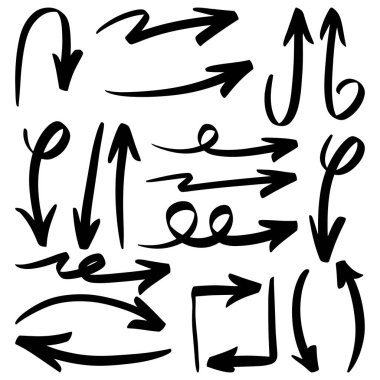 El çizilmiş vektör okları beyaz arkaplana karalama yapar. tasarım element vektör illüstrasyonu.