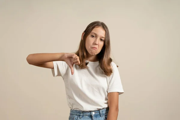 Young Brunette Woman White Shirt Looking Unhappy Angry Showing Rejection — Stockfoto