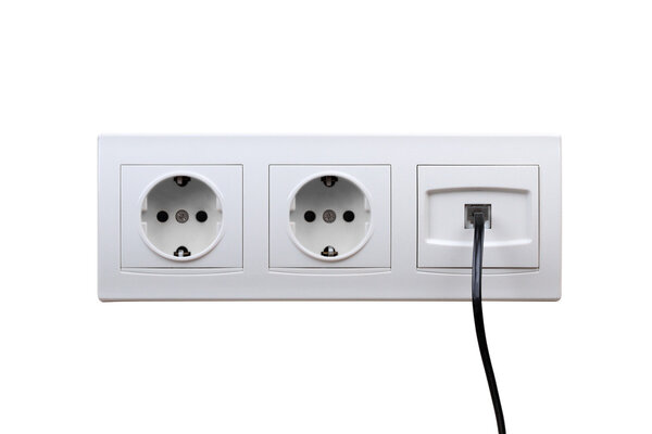 Electric and internet outlets on wall