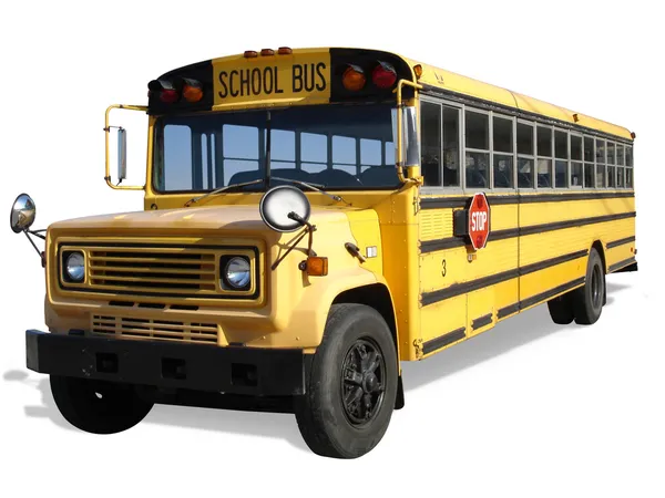 Autobús escolar con ruta de recorte — Foto de Stock