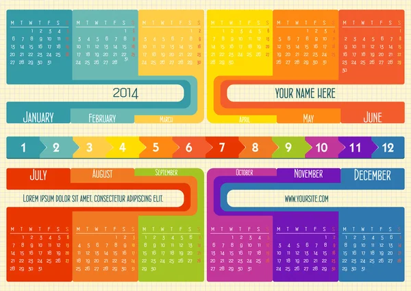 Calendar for Year 2014 esp 10 — Stok fotoğraf