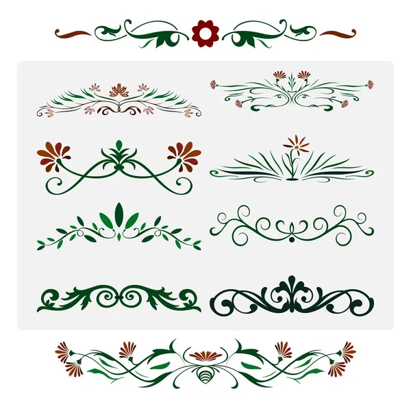 Diseño floral, elementos decorativos ornamentales aislados — Archivo Imágenes Vectoriales