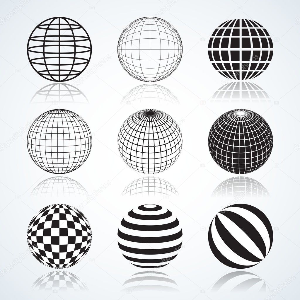 Set of 9 Globes, Abstract Elliptical Design Elements Vector illustrations isolated on white background, useful infographic templates.