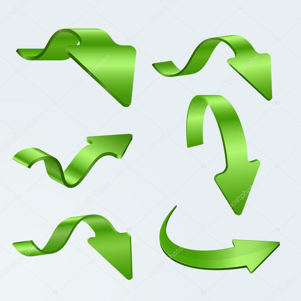 Collection of useful 3D green arrows