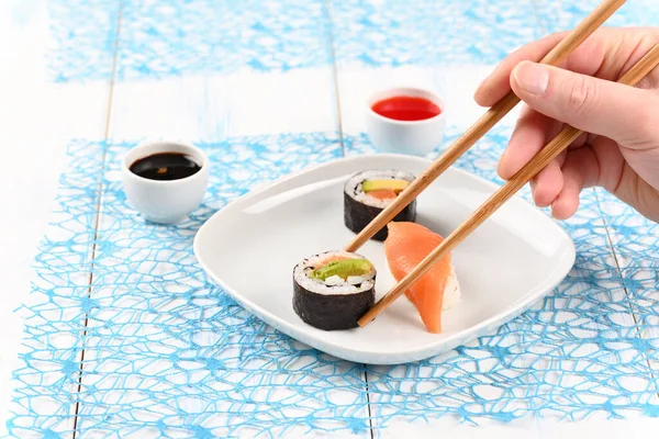 Sushi Rolls White Plate — Stock Photo, Image