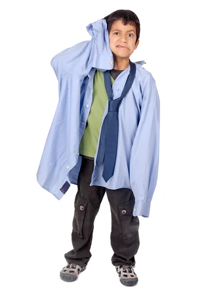 Pojke dressing pappas kostym — Stockfoto