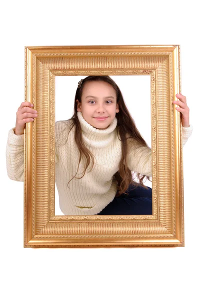 Little girl with a frame — Stock Photo, Image