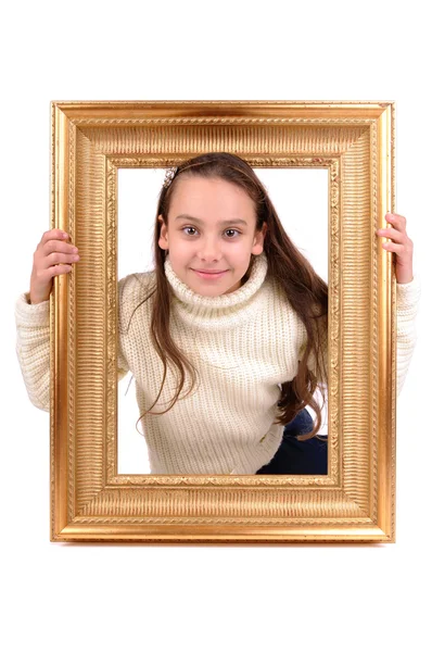 Little girl with a frame — Stock Photo, Image
