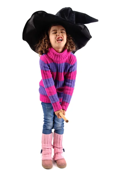 Malá holčička v čarodějnice kostým — Stock fotografie