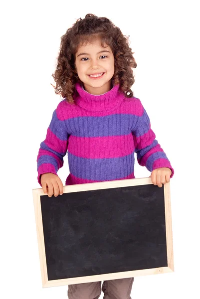 Menina segurando um quadro negro — Fotografia de Stock