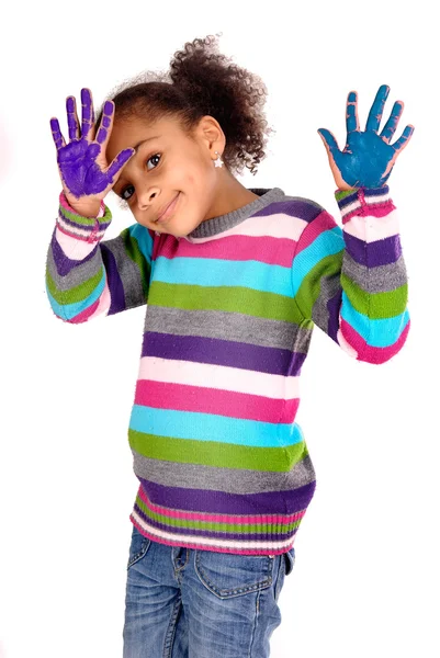 Five year old girl with hands painted — Stock Photo, Image