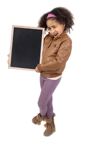 Little girl holding a blackboard — Stock Photo, Image