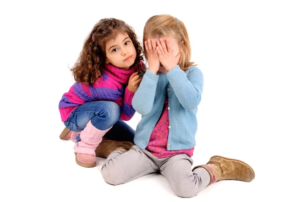 Sad little girls isolated on white — Stock Photo, Image