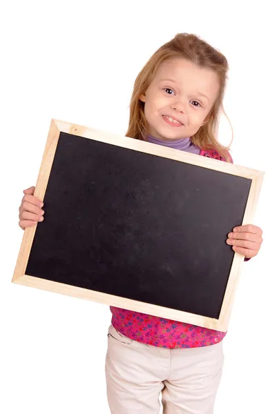 Little girl holding a blackboard — Stock Photo, Image