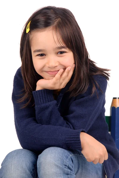 Petite fille isolée en blanc — Photo