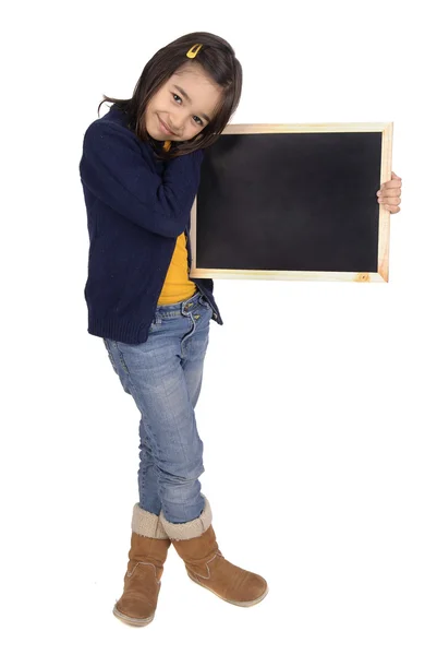 Niña sosteniendo una pizarra — Foto de Stock