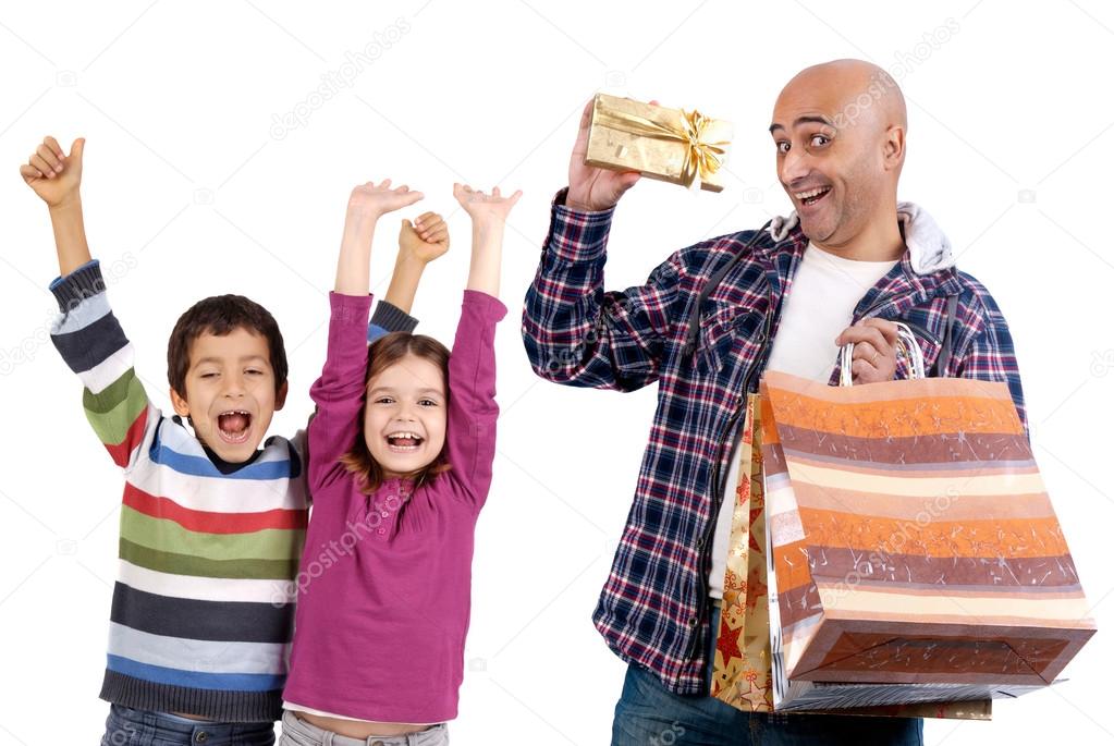 Adult man shopping christmas presents to kids