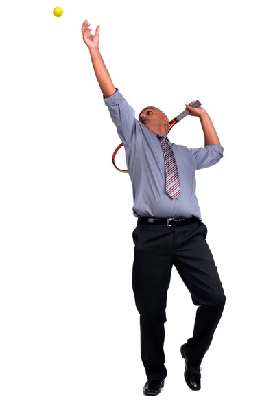 Business man playing tennis — Stock Photo, Image