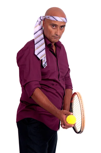 Business man playing tennis — Stock Photo, Image