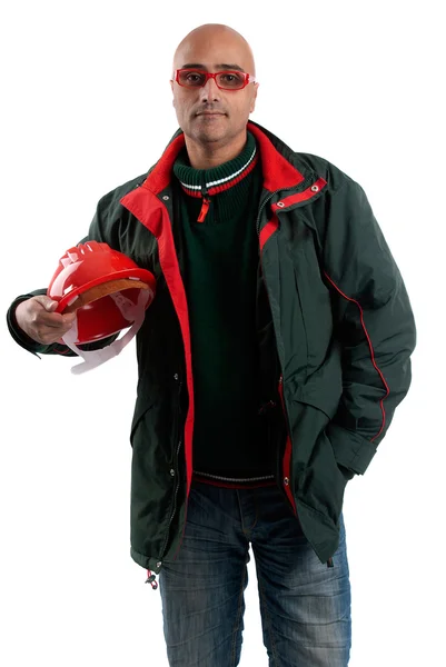 Adult man holding construction helmet — Stock Photo, Image