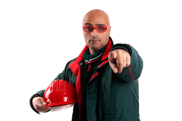 Adult man holding construction helmet — Stock Photo, Image