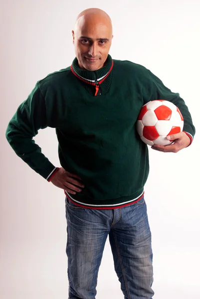 Adult man with soccer ball — Stock Photo, Image