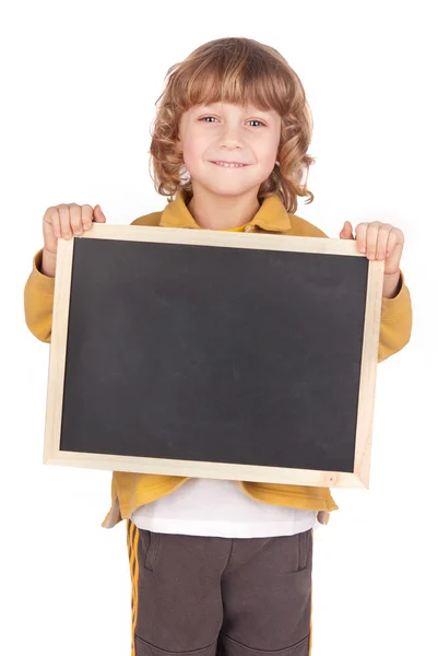 Niño pequeño sosteniendo una pizarra — Foto de Stock