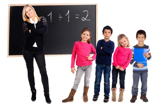 Profesor con estudiantes aislados en blanco — Foto de Stock