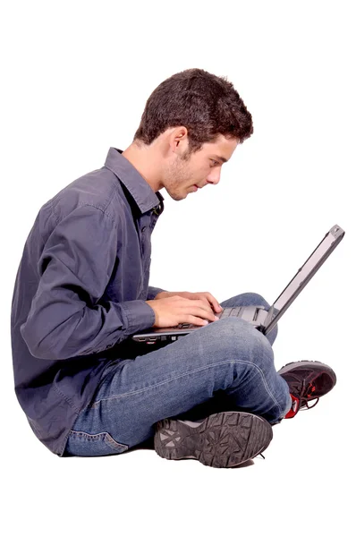 Menino adolescente com computador — Fotografia de Stock