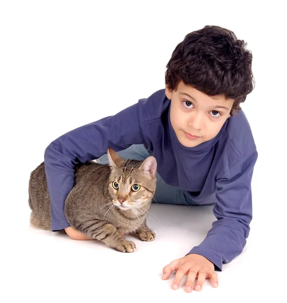 Junge mit Katze — Stockfoto