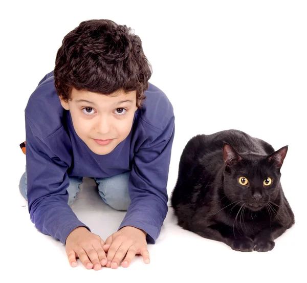 Junge mit Katze — Stockfoto
