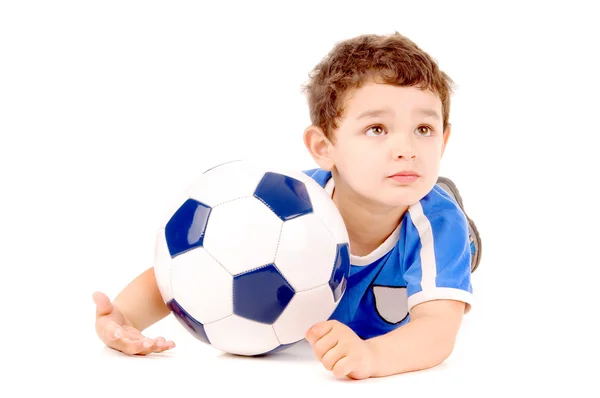 Muchacho triste acerca de fútbol pierde o juego de Futbol para niños